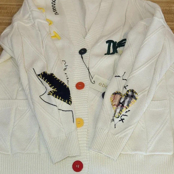 EBOSSY Women’s Cable Knit Long Sleeve Embroidered Cardigan, size L - Picture 6 of 12